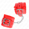 KINK - POLSINI IMBOTTITI IN PELLICCIA CON FORI QUADRI ROSSO E CINTURA ROSSA REGOLABILE 17-29 CM X 6 CM - immagine 2