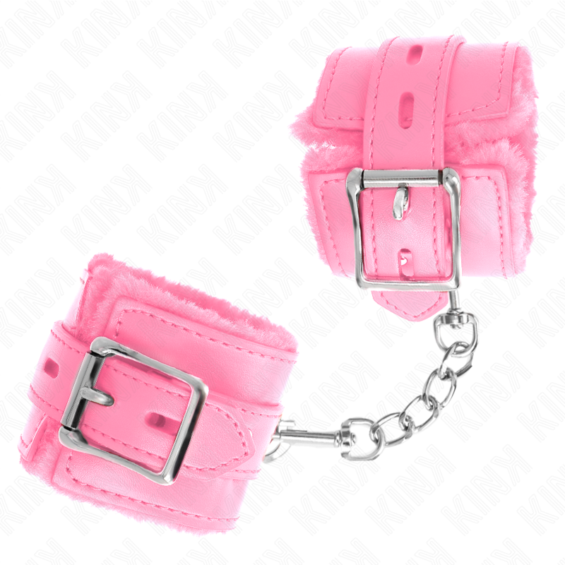 KINK - POLSINI IMBOTTITI IN PELLICCIA CON FORI QUADRI ROSA E CINTURA ROSA REGOLABILE 17-29 CM X 6 CM - immagine 2