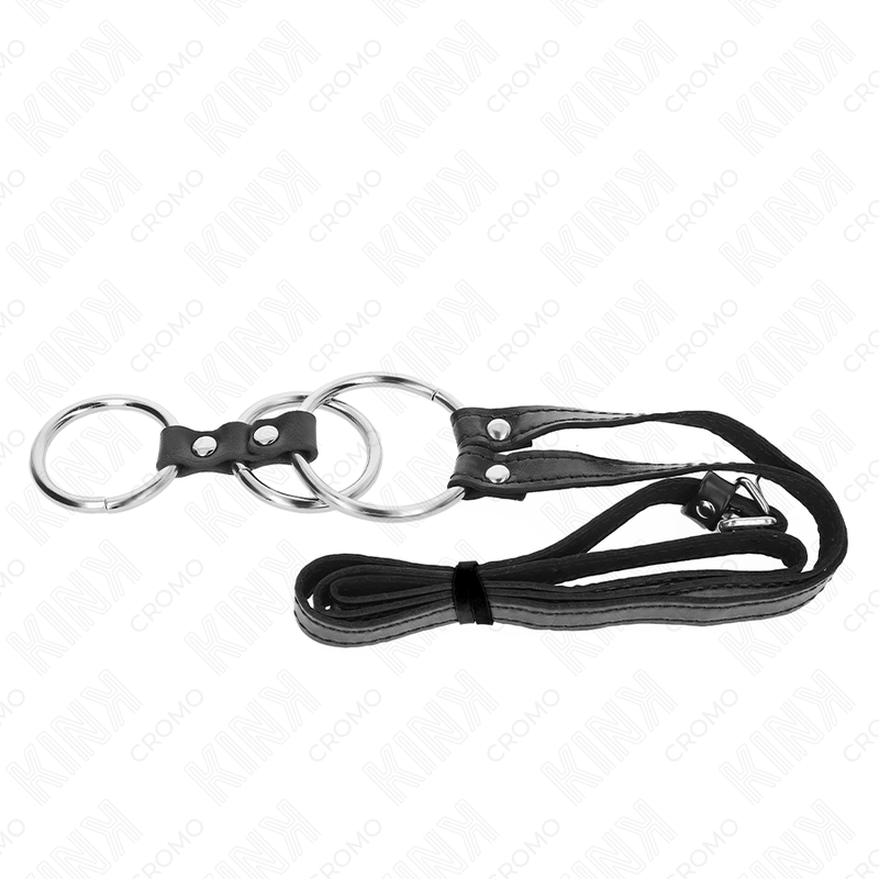 KINK - ANELLO PER PENE IN METALLO TRIPLO DA 3,8 CM A 5 CM CON CINTURA IN PELLE 112 CM - immagine 5