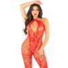 LEG AVENUE - BODYSTOCKING A MAGLIA CON STAMPA A FIORI ROSSO TAGLIA UNICA - immagine 2